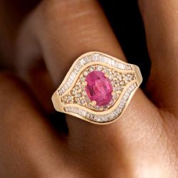 Golden Oval Cut Ruby Sapphire Engagement Ring For Women