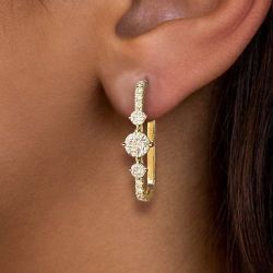 Golden Round Cut White Sapphire Hoop Earrings For Women Wedding Jewelry 