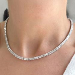 Asscher Cut White Sapphire Tennis Necklace For Women    
