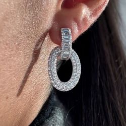 Round Cut White Sapphire Drop Earrings For Women Wedding Jewelry