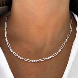 Round Cut White Sapphire Paper Clip Necklace For Women Wedding Jewelry