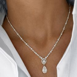 Bezel Halo Pear Cut White Sapphire Necklace For Women Wedding Necklace 