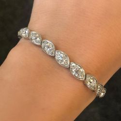 Milgrain Marquise Shape Round Cut White Sapphire Tennis Bracelet For Women Wedding Jewelry