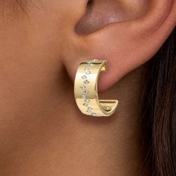 Golden Round Cut White Sapphire Hoop Earrings For Women Wedding Jewelry