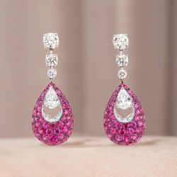 Two Tone Round Cut Pink Sapphire Hoop Earrings For Women Wedding Jewelry