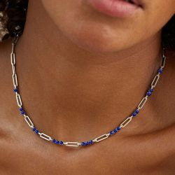 Round Cut Blue Sapphire Paper Clip Necklace For Women Wedding Jewelry