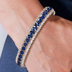 Two Tone Cushion Cut Blue Sapphire Bracelets For Women