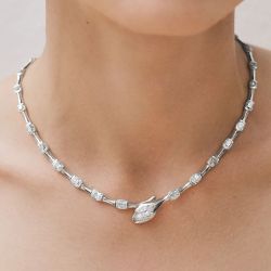 Serpent Designs Pear Cut White Sapphire Necklace For Women Luxury Jewelry 