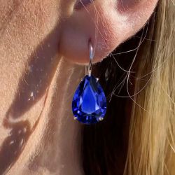 Solitaire Pear Cut Blue Sapphire Drop Earrings For Women Wedding Jewelry