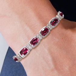 Halo Cushion Cut Ruby Sapphire Tennis Bracelet For Women Wedding Jewelry   