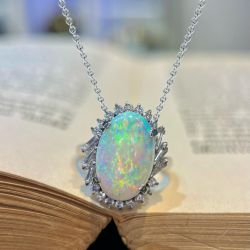 Halo Oval Cut Opal Pendant Necklace For Women Wedding Jewelry 