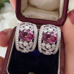 Milgrain Oval Cut Ruby Sapphire Hoop Earrings For Women 