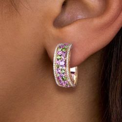 Golden Round Cut Peridot & Amethyst Sapphire Hoop Earrings For Women Wedding Jewelry