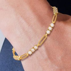 Golden Round Cut White Sapphire Paper Clip Bracelets For Women