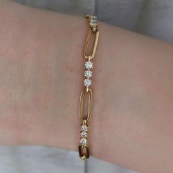 Golden Round Cut White Sapphire Paper Clip Bracelets For Women