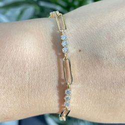 Golden Round Cut White Sapphire Paper Clip Bracelets For Women