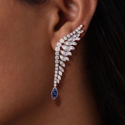 Halo Marquise Cut White & Blue Sapphire Earrings Drop Earrings For Women