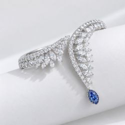 Halo Marquise Cut White & Blue Sapphire Jewelry Bangle Bracelet For Women