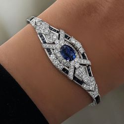 Halo Oval Cut Blue Sapphire Bracelet For Women Wedding Jewelry 