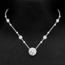 Bezel Round Cut White Sapphire Pendant Necklace For Women
