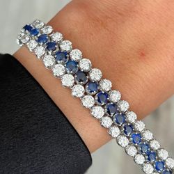 Triple Row Round Cut Blue Sapphire Tennis Bracelet For Women Wedding Jewelry 