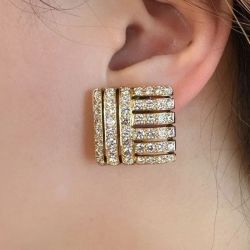 Golden Round Cut White Sapphire Stud Earrings For Women Wedding Jewelry  
