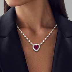 Halo Heart Cut Ruby Sapphire Tennis Necklace For Women 