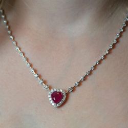 Halo Heart Cut Ruby Sapphire Tennis Necklace For Women 