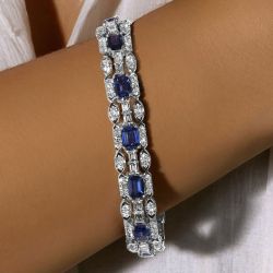Emerald Cut Blue Sapphire Bracelet For Women Wedding Jewelry  