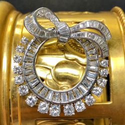 Baguette & Round Cut White Sapphire Bow Circle Brooch For Women  