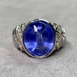 Vintage Oval Cabochon Cut Blue Sapphire Engagement Ring For Women