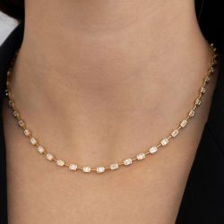 Bezel Goleden Emerald Cut White Sapphire Tennis Necklace For Women