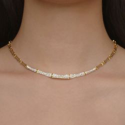 Golden Round Cut White Sapphire Bamboo Necklace For Women Wedding Jewelry