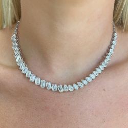 Emerald & Pear Cut White Sapphire Tennis Necklace For Women Wedding Jewelry 