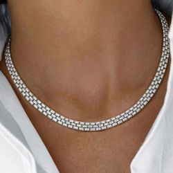 Triple Row Baguette Cut White Sapphire Choker Necklace For Women Wedding Jewelry 