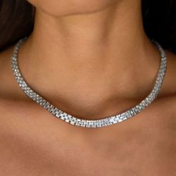 Triple Row Baguette Cut White Sapphire Choker Necklace For Women Wedding Jewelry 