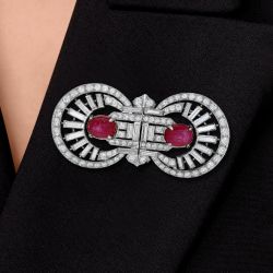 Art Deco Oval Cut Ruby Sapphire Cabochon Brooch For Women