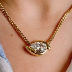 Golden Curb Chain Pear Cut White Sapphire Pendant Necklace For Women