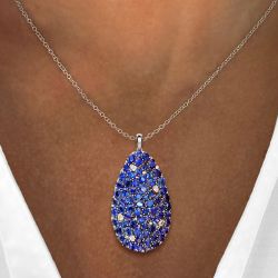 Oval Cut Blue Sapphire Pendant Necklace For Women Wedding Jewelry