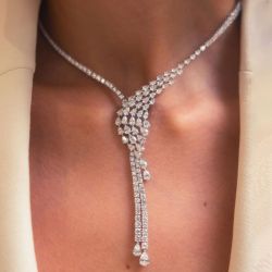 Pear Cut White Sapphire Lariat Necklace For Women Wedding Jewelry