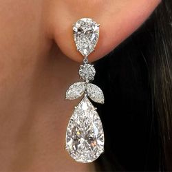 Pear Cut White Sapphire Drop Earrings For Women  