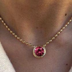 Golden Bezel Round Cut Ruby Sapphire Bead Link Chain Pendant Necklace Wedding Necklace For Women