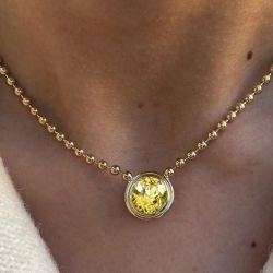 Golden Bezel Round Cut Yellow Sapphire Bead Link Chain Pendant Necklace Wedding Necklace For Women
