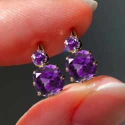 Gold Cushion Cut Amethyst Sapphire Earrings Drop Earrings For Women 