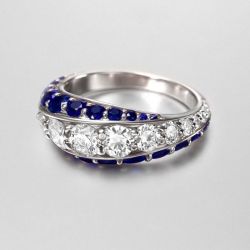 Round Cut Blue & White Sapphire Wedding Band For Women