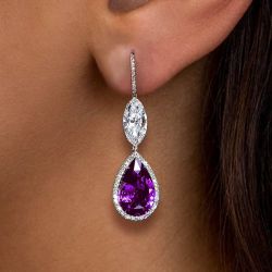 Halo Pear Cut Amethyst Sapphire Drop Earrings For Women Wedding Jewelry