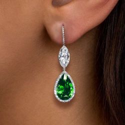 Halo Pear Cut Emerald Sapphire Drop Earrings For Women Wedding Jewelry