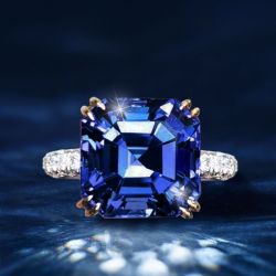 Two Tone Asscher Cut Blue Sapphire Engagement Ring For Women