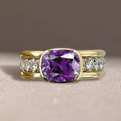 Two Tone Bezel Cushion Cut Amethyst Sapphire Engagement Ring For Women Wedding Jewelry