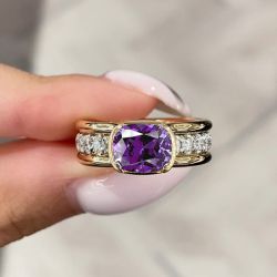 Two Tone Bezel Cushion Cut Amethyst Sapphire Engagement Ring For Women Wedding Jewelry